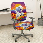 2-Piece Cute Dog Mountain Sunset Flowers Colorful  Computer Chair Cover Set, Seat and Backrest