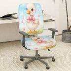 2-Piece Cute Duck Pink Bow Heart Spring  Computer Chair Cover Set, Seat and Backrest