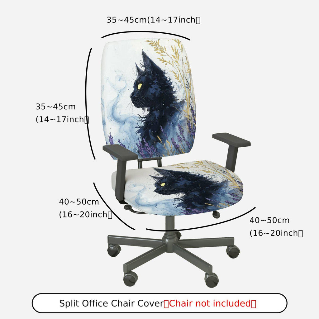 2-Piece Black Cat Gothic Mysterious Art Halloween  Computer Chair Cover Set, Seat and Backrest