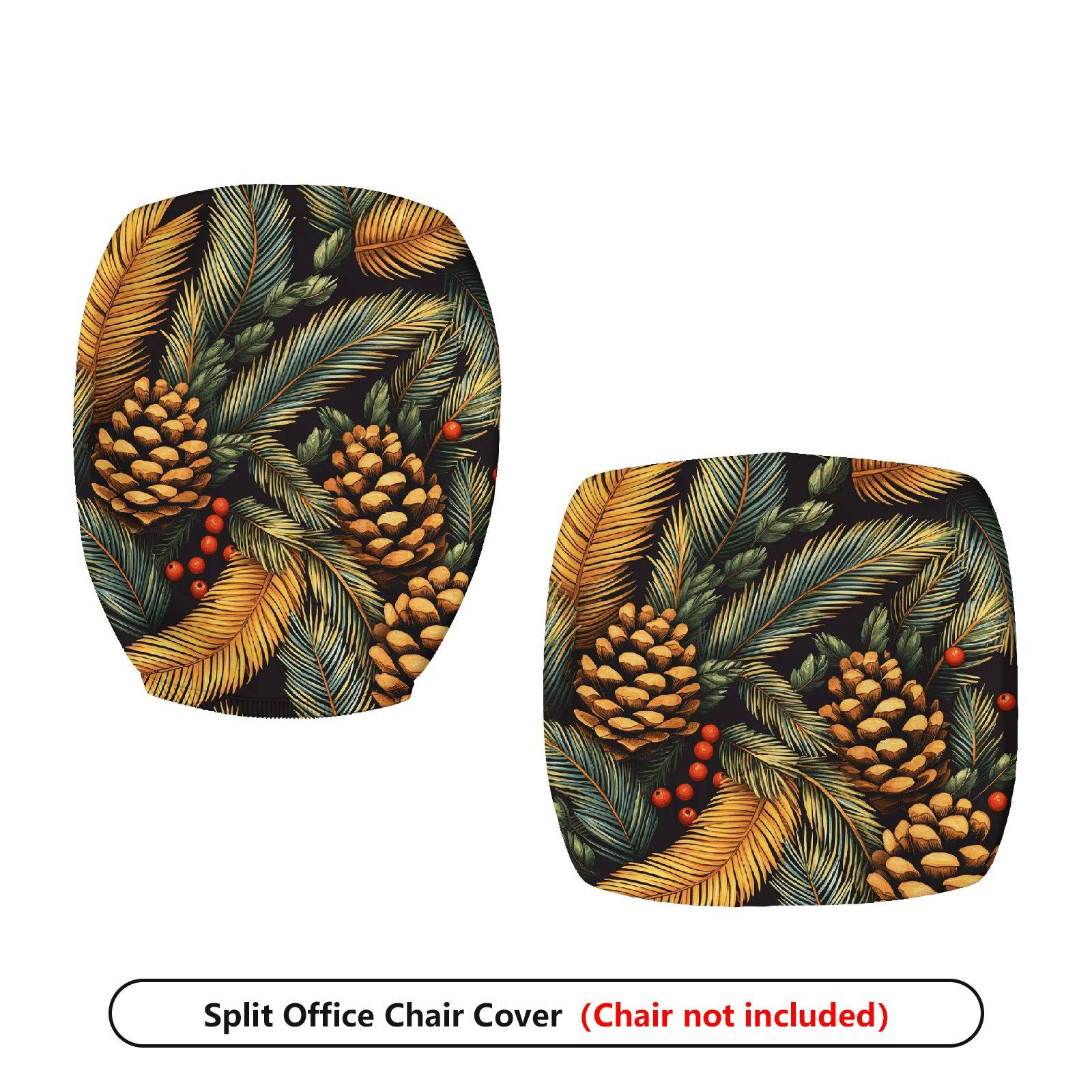 2-Piece Christmas Pinecone Festive Leaf Holiday Seasonal  Computer Chair Cover Set, Seat and Backrest