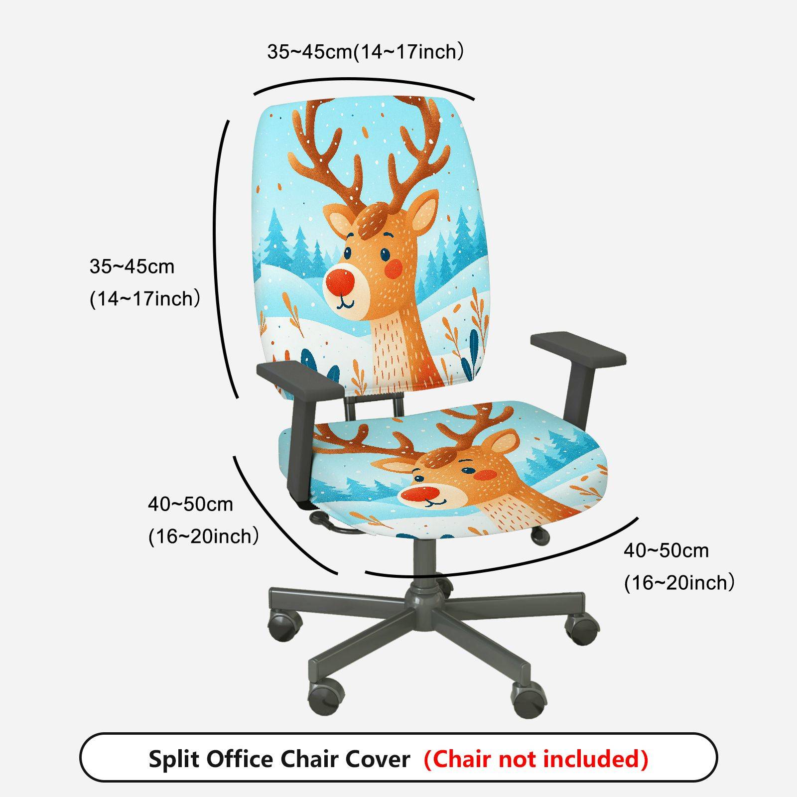 2-Piece Christmas Deer Snow Forest Winter  Computer Chair Cover Set, Seat and Backrest