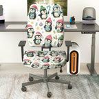 2-Piece Christmas Penguin Winter Festive Holiday Cute  Computer Chair Cover Set, Seat and Backrest