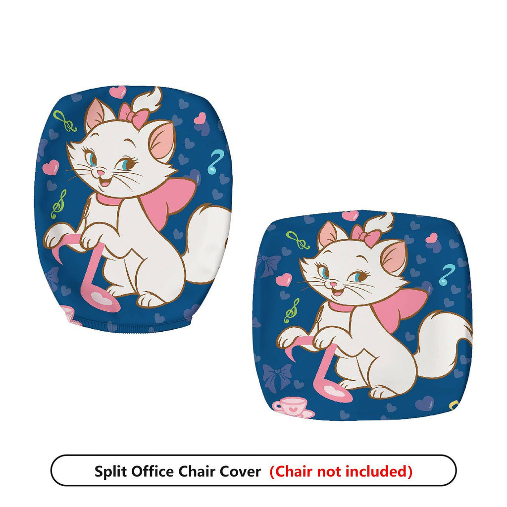 2-Piece Cute cat blue pink heart music bow  Computer Chair Cover Set, Seat and Backrest