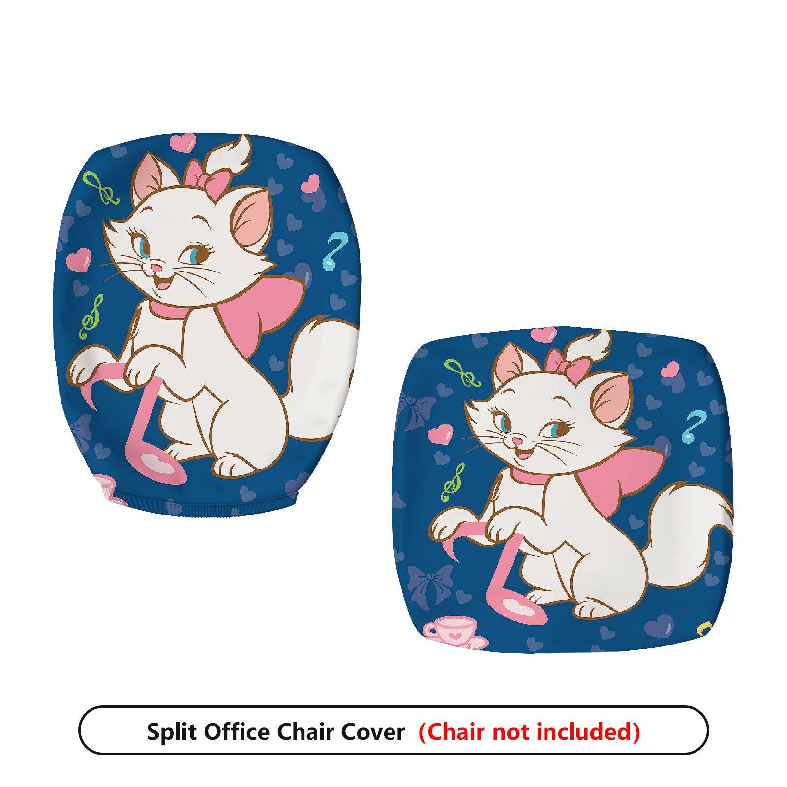 2-Piece Cute cat blue pink heart music bow  Computer Chair Cover Set, Seat and Backrest