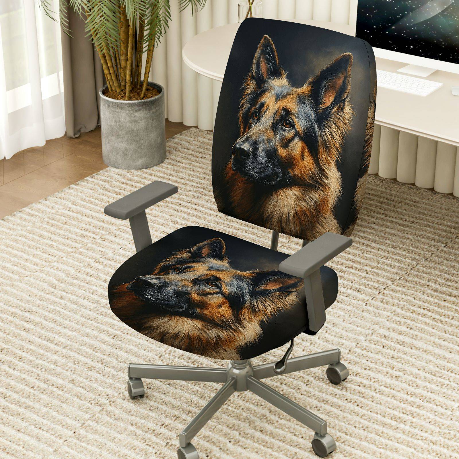 2-Piece German Shepherd Dog Animal  Computer Chair Cover Set, Seat and Backrest