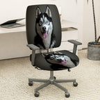 2-Piece Husky Dog Animal Pattern Black White Fun Style  Computer Chair Cover Set, Seat and Backrest