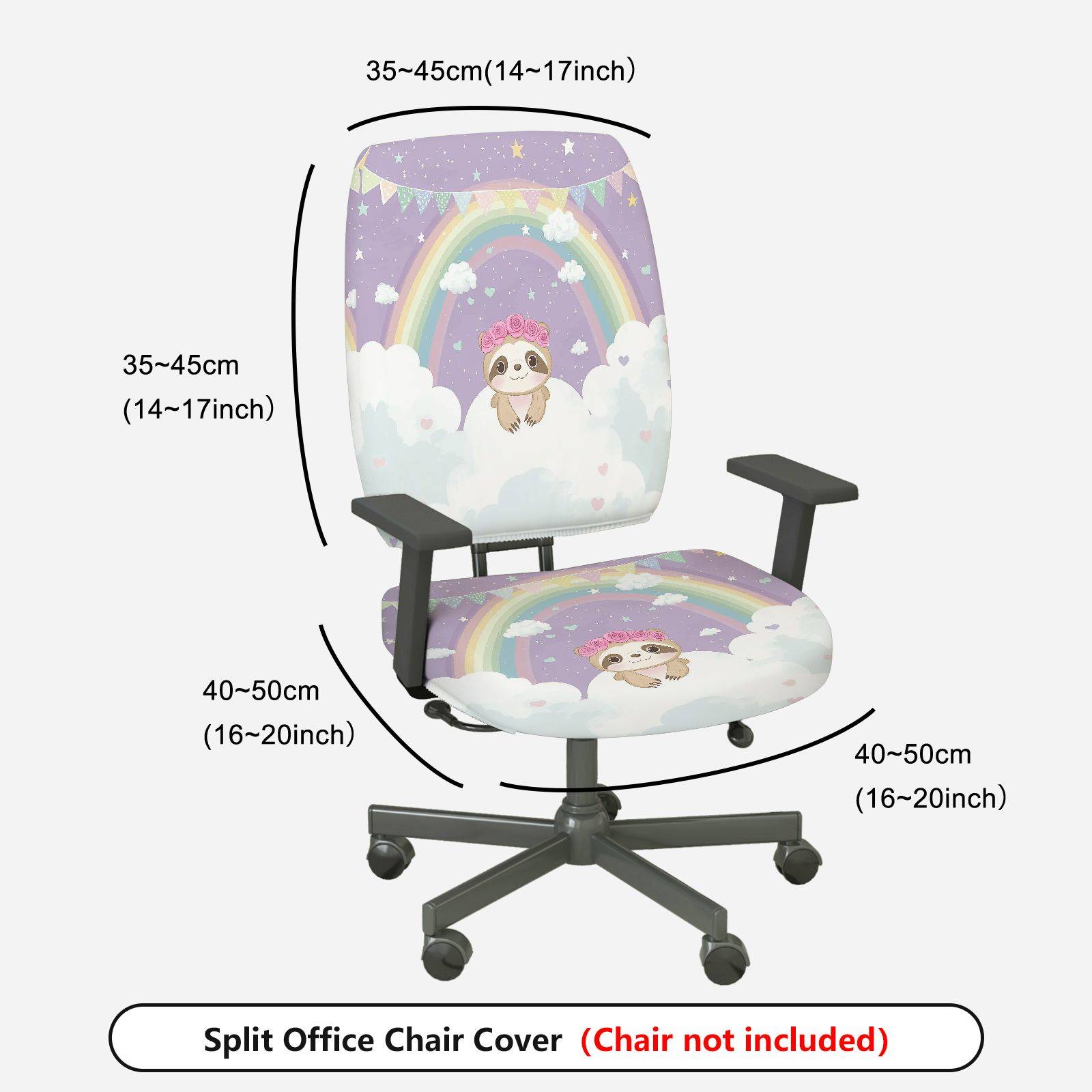 2-Piece Adorable Sloth Rainbow Cloud Cute Dreamy  Computer Chair Cover Set, Seat and Backrest