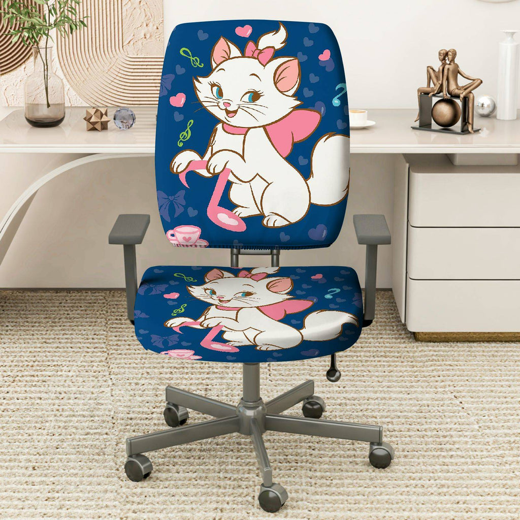 2-Piece Cute cat blue pink heart music bow  Computer Chair Cover Set, Seat and Backrest