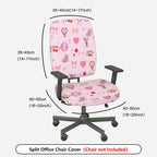 2-Piece Pink Romantic Heart Bow Cherry Flower  Computer Chair Cover Set, Seat and Backrest