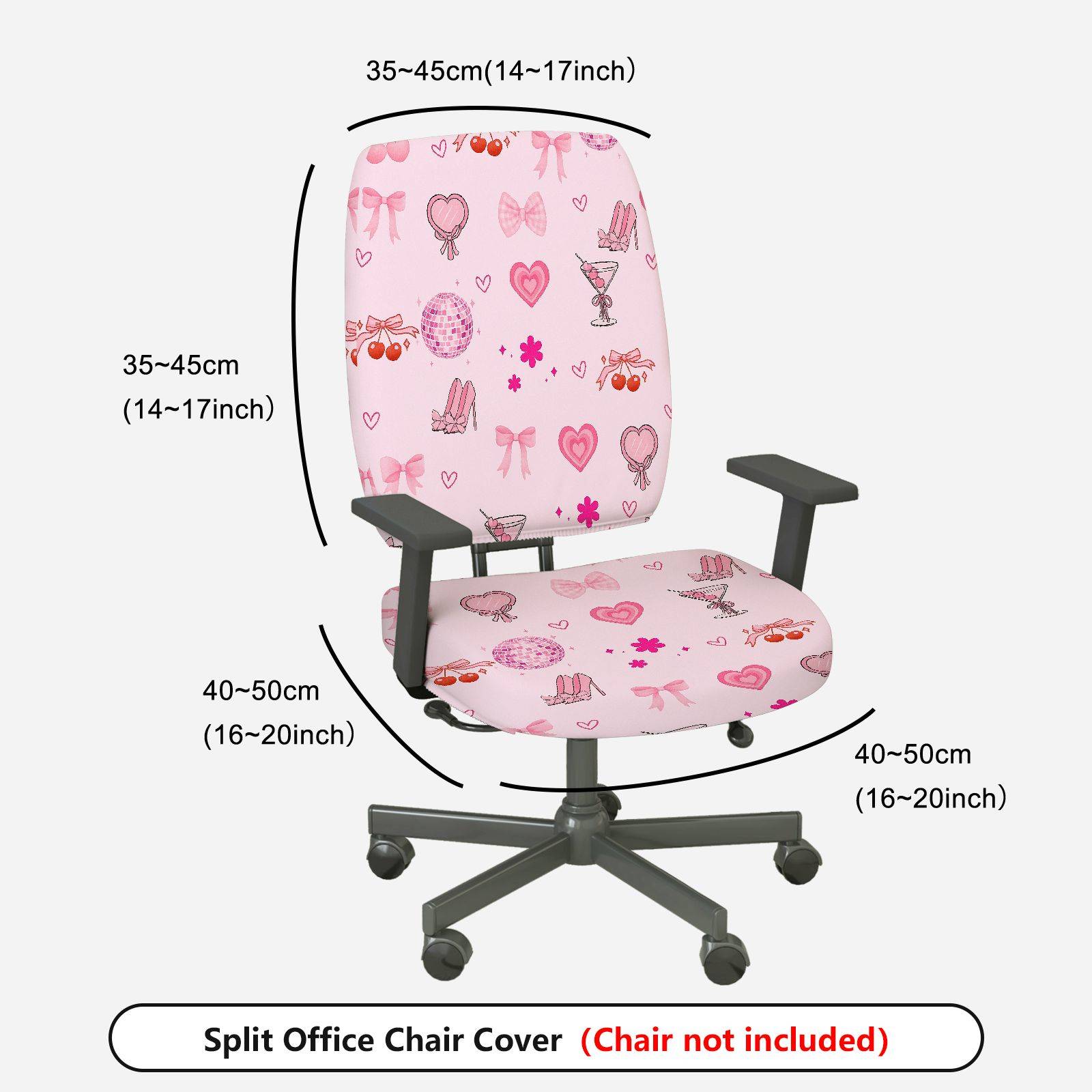 2-Piece Pink Romantic Heart Bow Cherry Flower  Computer Chair Cover Set, Seat and Backrest