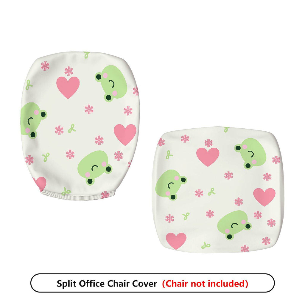 2-Piece Cute Frog Heart Flower  Computer Chair Cover Set, Seat and Backrest