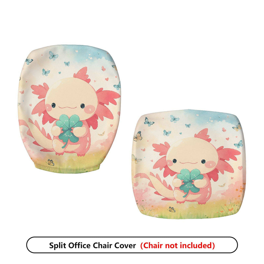 2-Piece Cute Axolotl Clover Flowers Butterflies  Computer Chair Cover Set, Seat and Backrest