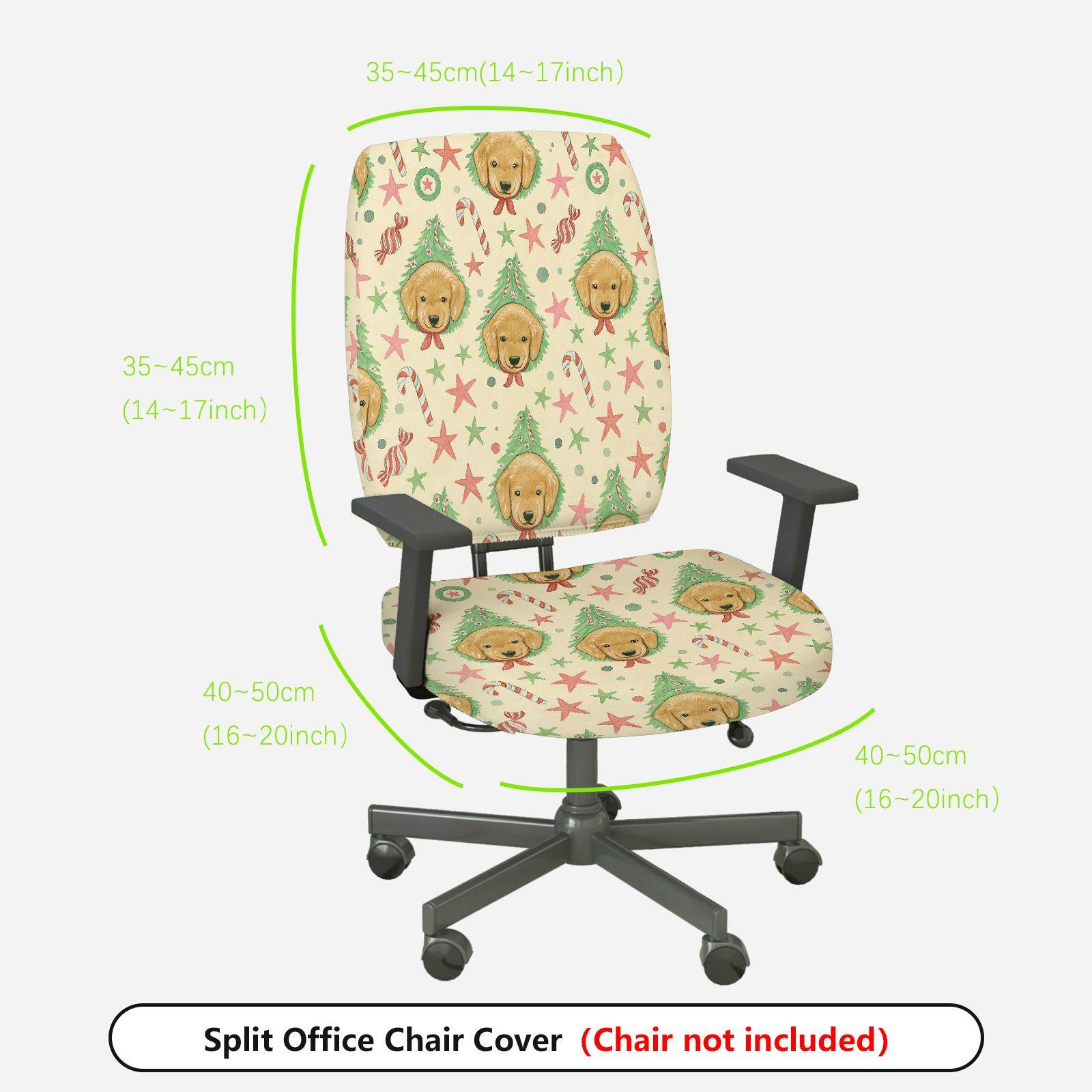 2-Piece Christmas Dog Tree Star Candy  Computer Chair Cover Set, Seat and Backrest
