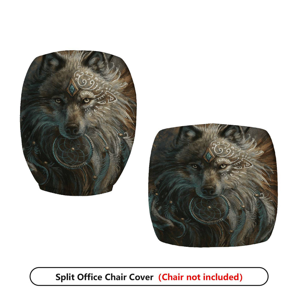 2-Piece Wolf Tribal Dreamcatcher Artistic Mystical  Computer Chair Cover Set, Seat and Backrest