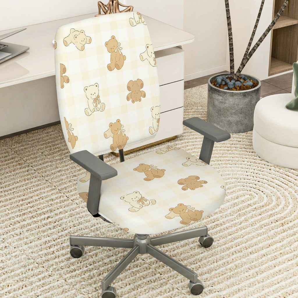 2-Piece Cute Bear Pattern Cozy Stylish Fun  Computer Chair Cover Set, Seat and Backrest