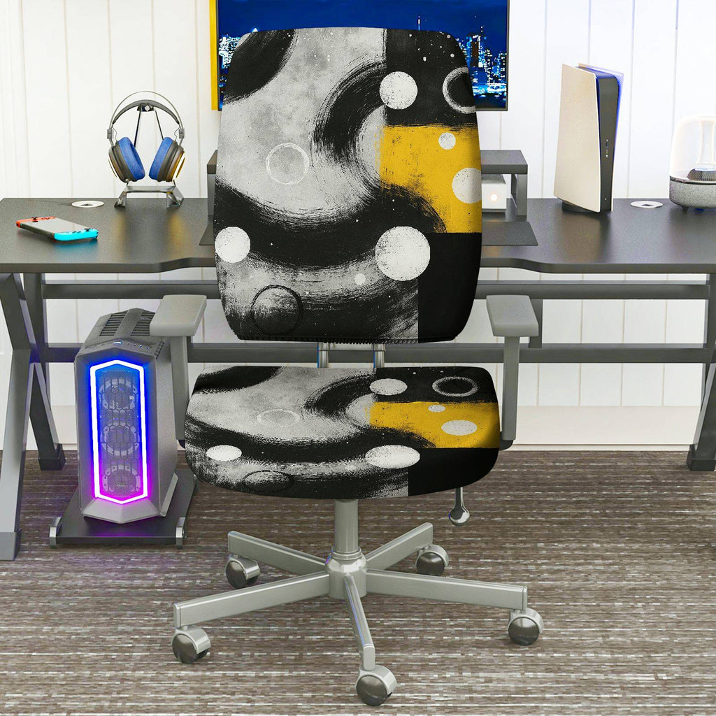 2-Piece Abstract Modern Artistic Moon Star Universe  Computer Chair Cover Set, Seat and Backrest