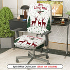 2-Piece Christmas Reindeer Snowflake Tree Plaid  Computer Chair Cover Set, Seat and Backrest