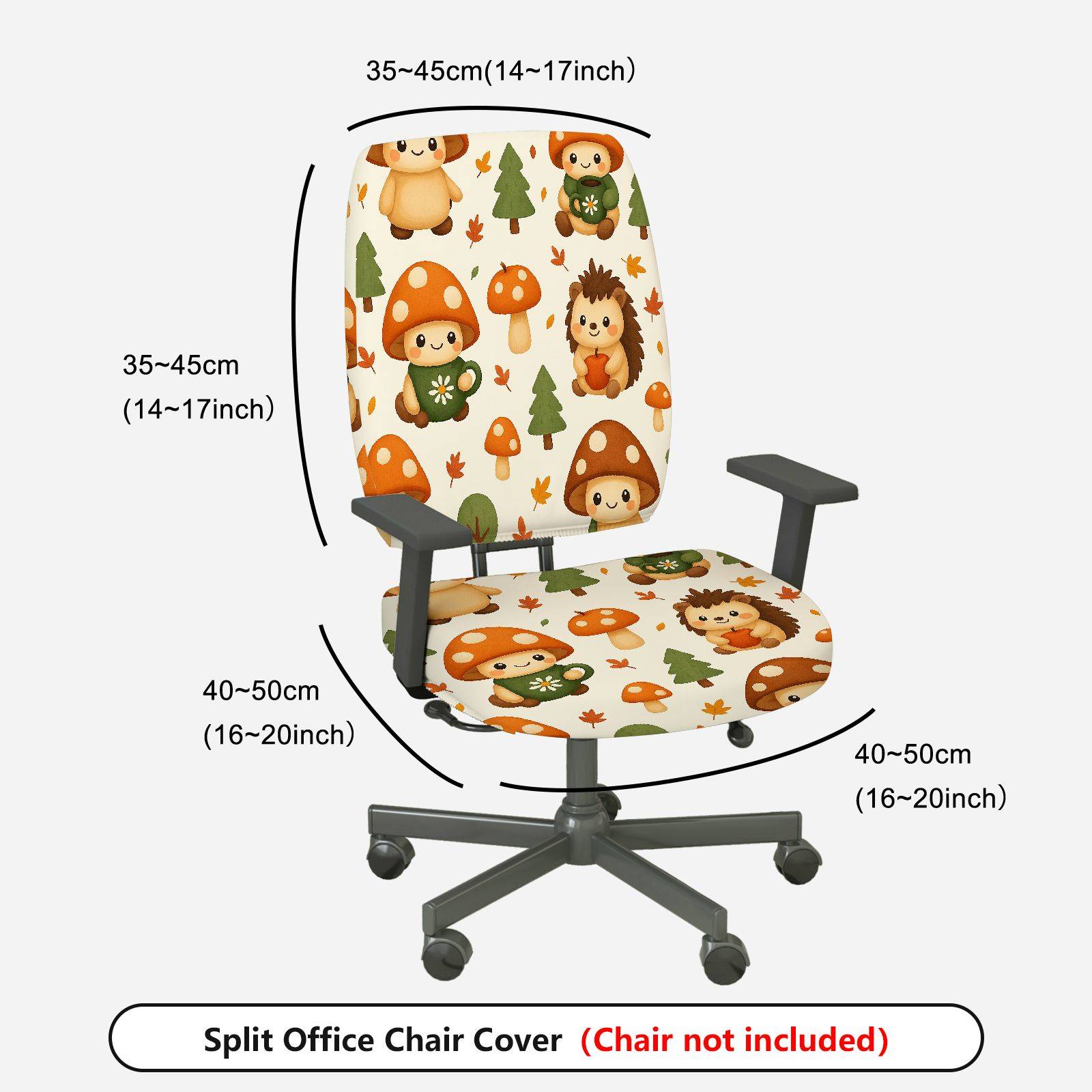 2-Piece Cute Forest Animal Mushroom Tree Hedgehog  Computer Chair Cover Set, Seat and Backrest