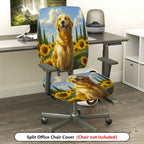 2-Piece Golden Retriever Sunflower Sky Landscape  Computer Chair Cover Set, Seat and Backrest