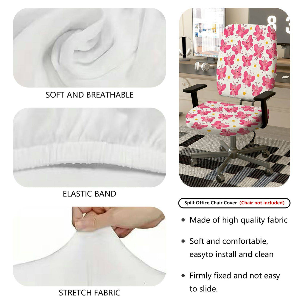 2-Piece Pink Butterfly Floral Cute  Computer Chair Cover Set, Seat and Backrest