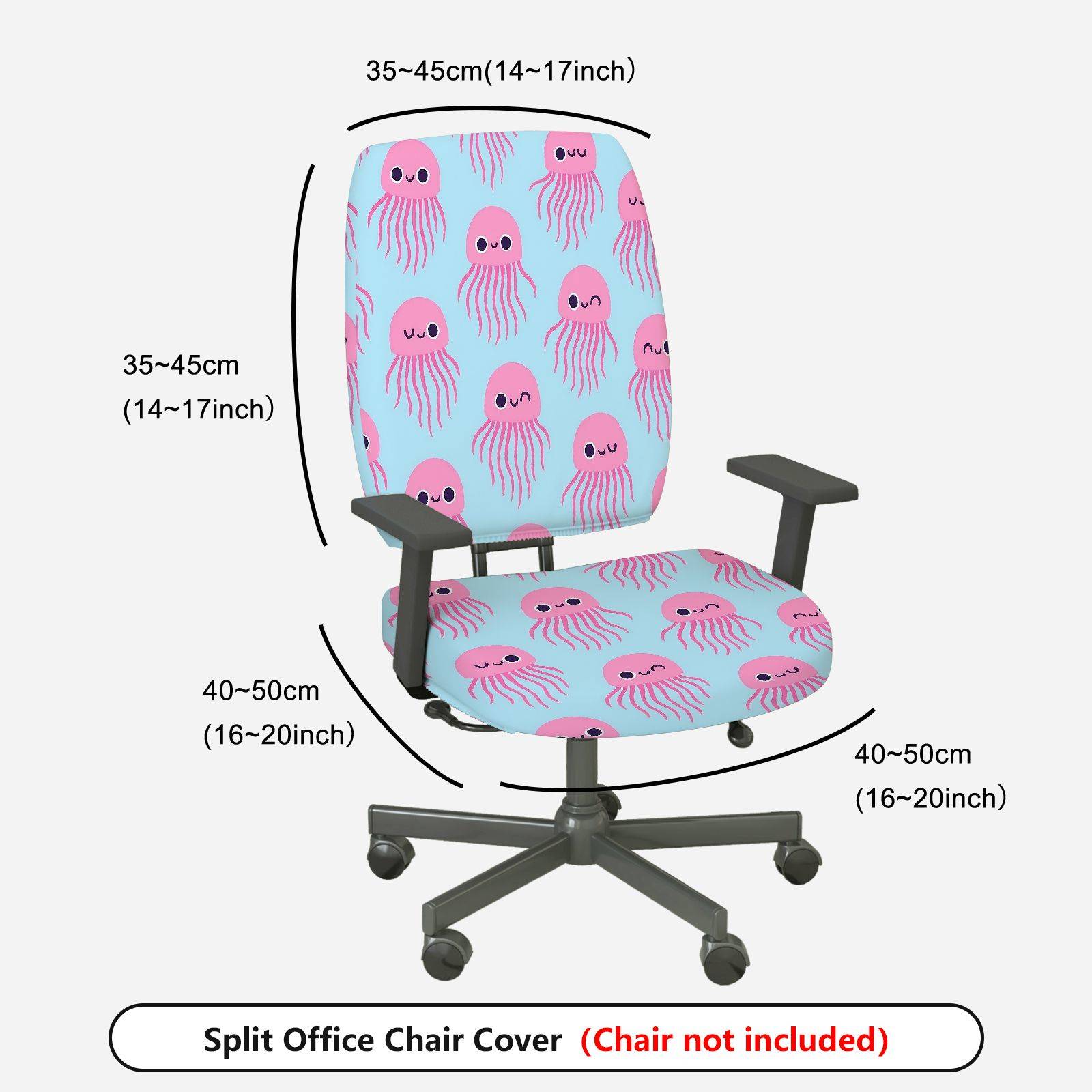 2-Piece Cute Jellyfish Pink Blue  Computer Chair Cover Set, Seat and Backrest