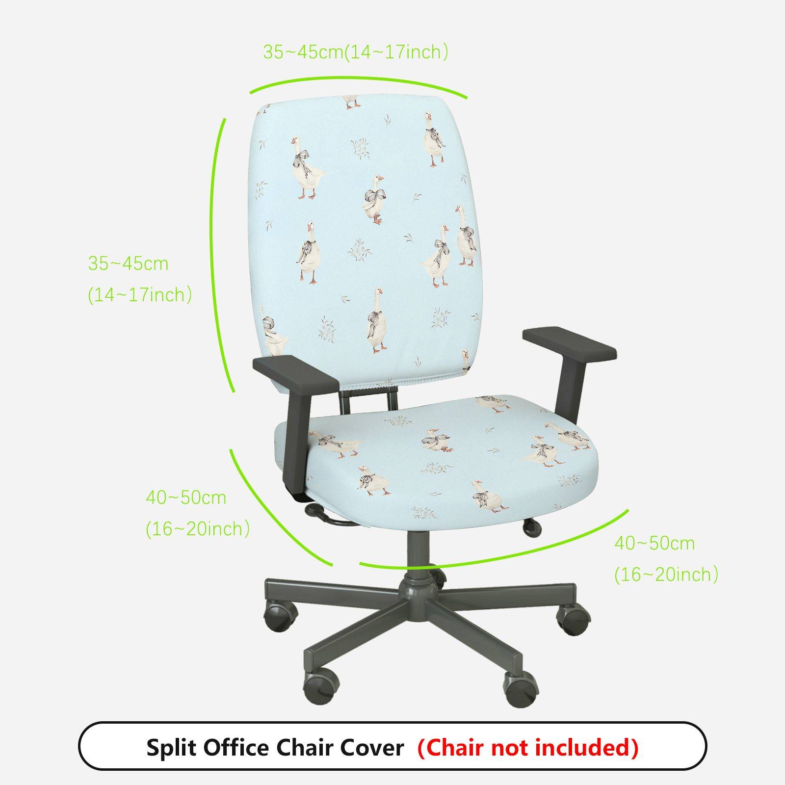2-Piece Animal Duck Pastel Blue Fun Cute  Computer Chair Cover Set, Seat and Backrest