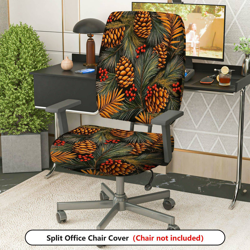 2-Piece Christmas Pinecone Berry Greenery  Computer Chair Cover Set, Seat and Backrest