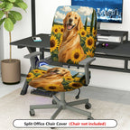 2-Piece Dog Sunflower Nature Landscape Happy Pet Golden Retriever  Computer Chair Cover Set, Seat and Backrest