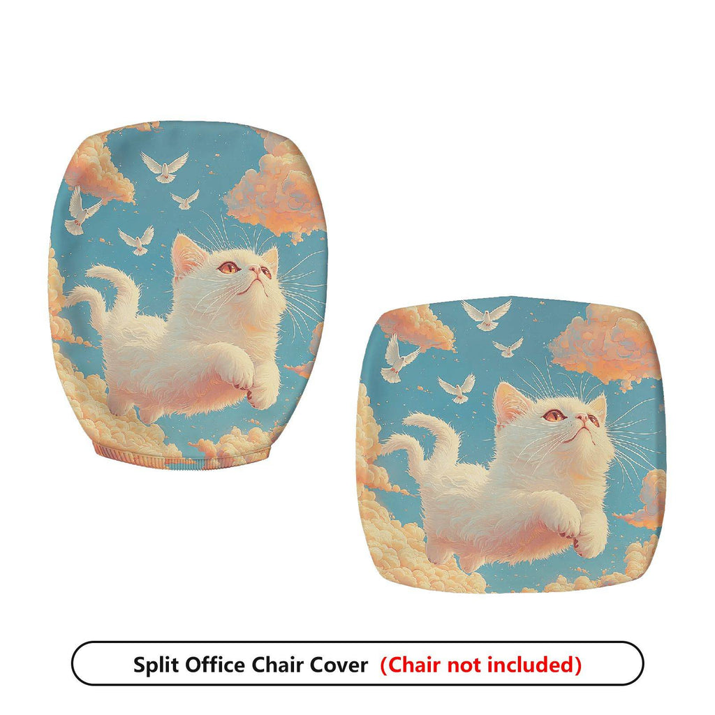 2-Piece Cute Cat Sky Clouds Birds  Computer Chair Cover Set, Seat and Backrest