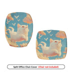 2-Piece Cute Cat Sky Clouds Birds  Computer Chair Cover Set, Seat and Backrest