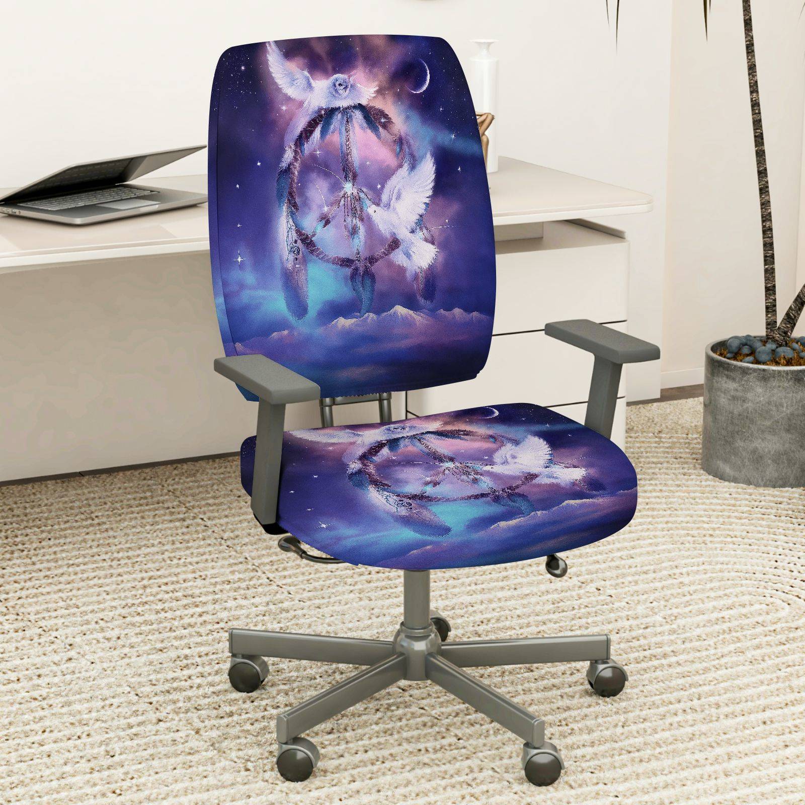 2-Piece Dreamcatcher Moon Stars Dove Peaceful  Computer Chair Cover Set, Seat and Backrest