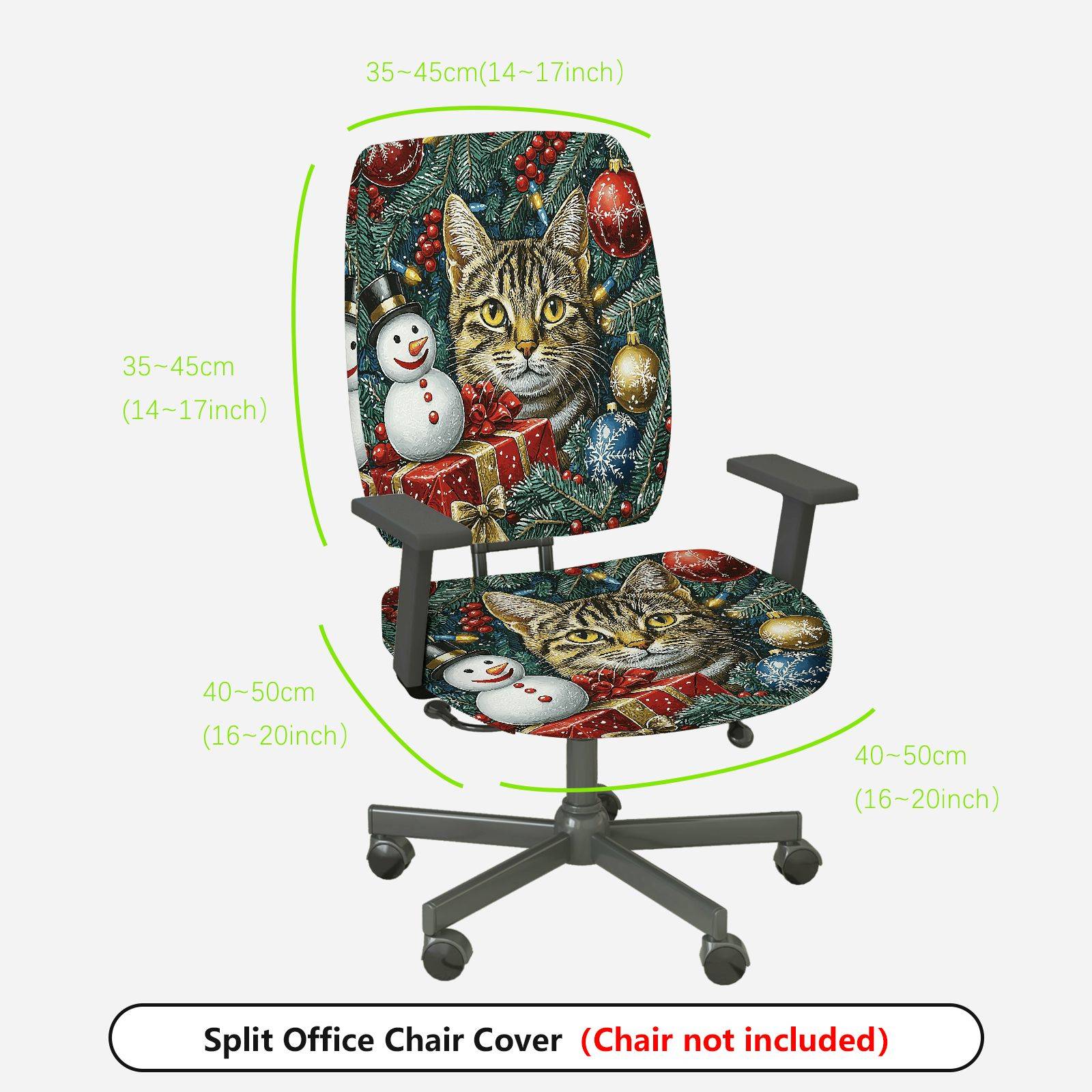 2-Piece Christmas Cat Snowman Present Decorative Holiday  Computer Chair Cover Set, Seat and Backrest