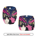 2-Piece Night Street Cat Moonlight Festival Romantic  Computer Chair Cover Set, Seat and Backrest