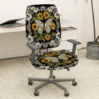 2-Piece Butterfly Floral Lace Sunflower Black  Computer Chair Cover Set, Seat and Backrest