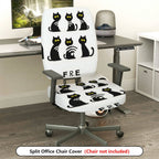 2-Piece Black cat pattern Halloween  Computer Chair Cover Set, Seat and Backrest