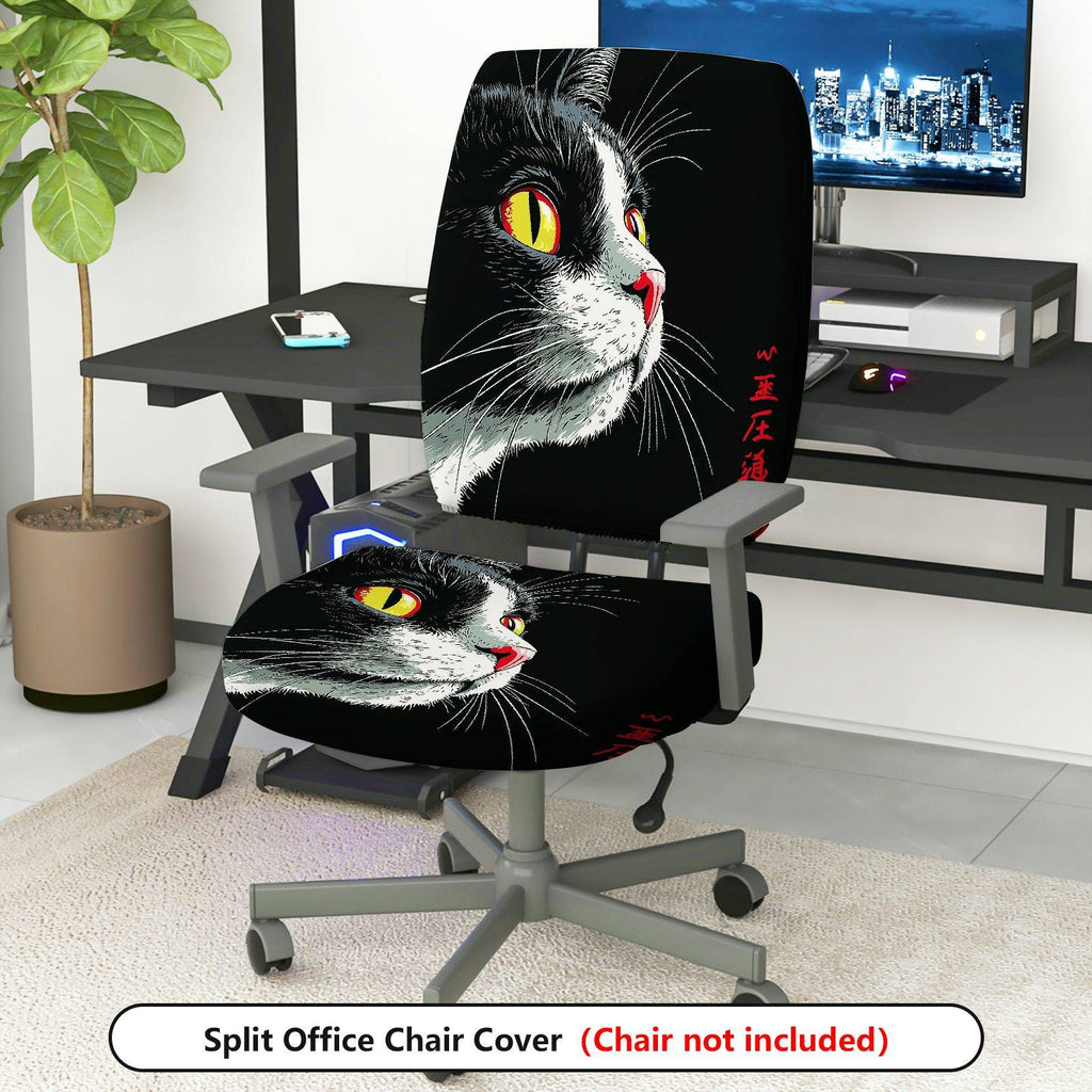 2-Piece Black Cat Animal Graphic Art Fun Fashion Halloween  Computer Chair Cover Set, Seat and Backrest