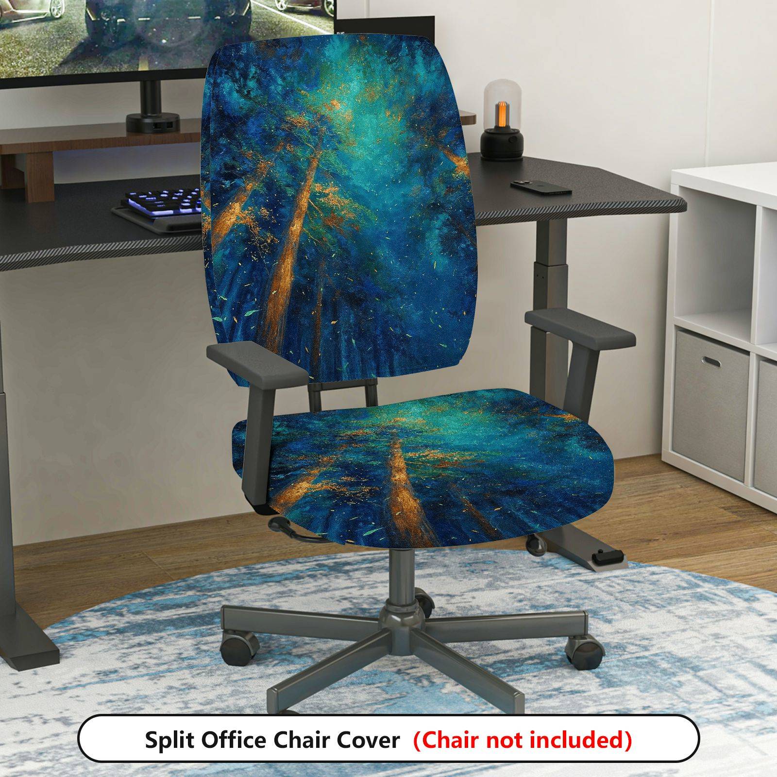 2-Piece Abstract Art Oil Painting Forest Scenery  Computer Chair Cover Set, Seat and Backrest