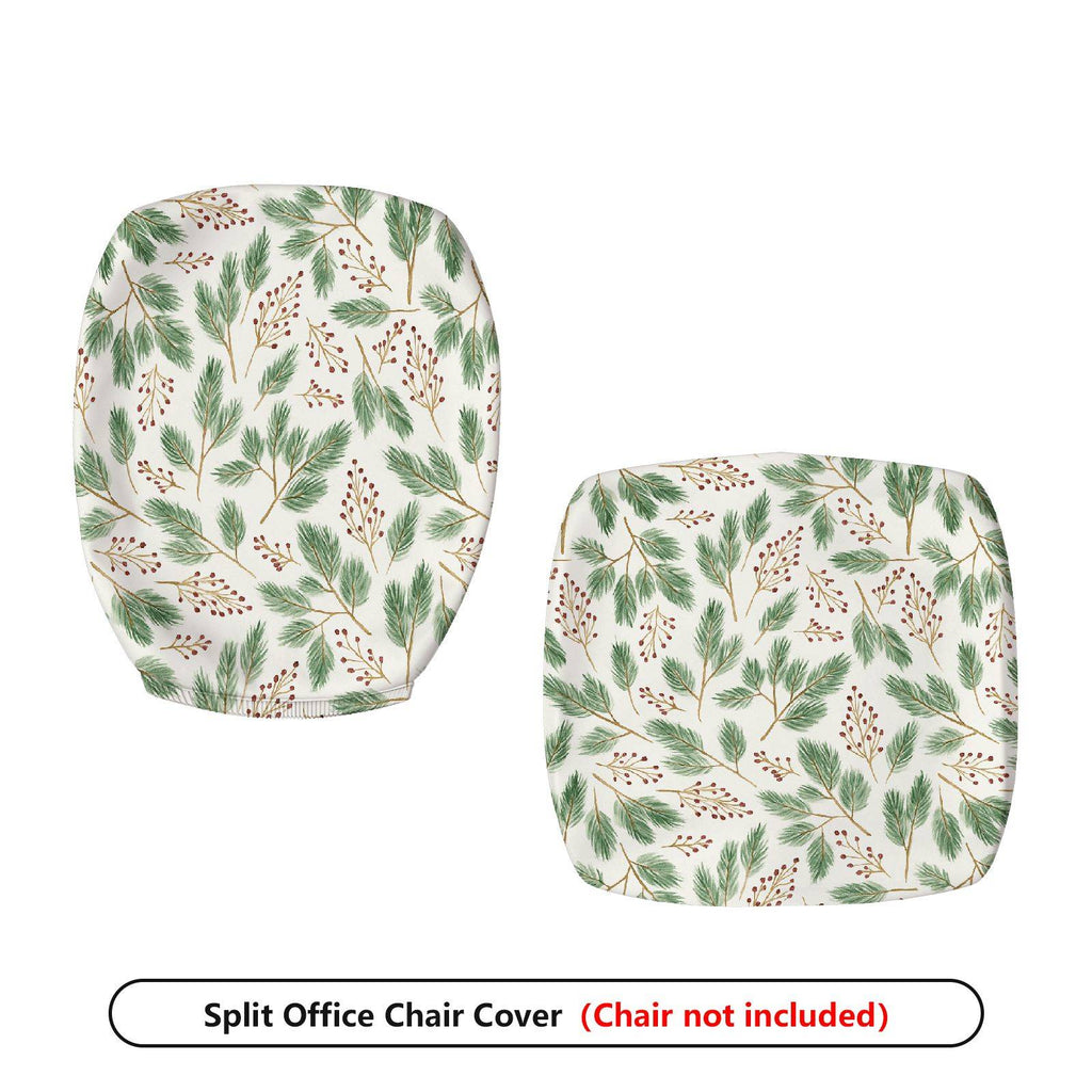 2-Piece Christmas Floral Leaf Pattern Holiday  Computer Chair Cover Set, Seat and Backrest