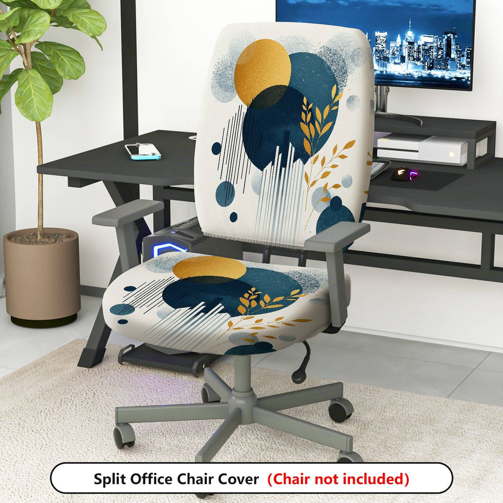 2-Piece Abstract Geometric Artistic Modern Stylish  Computer Chair Cover Set, Seat and Backrest