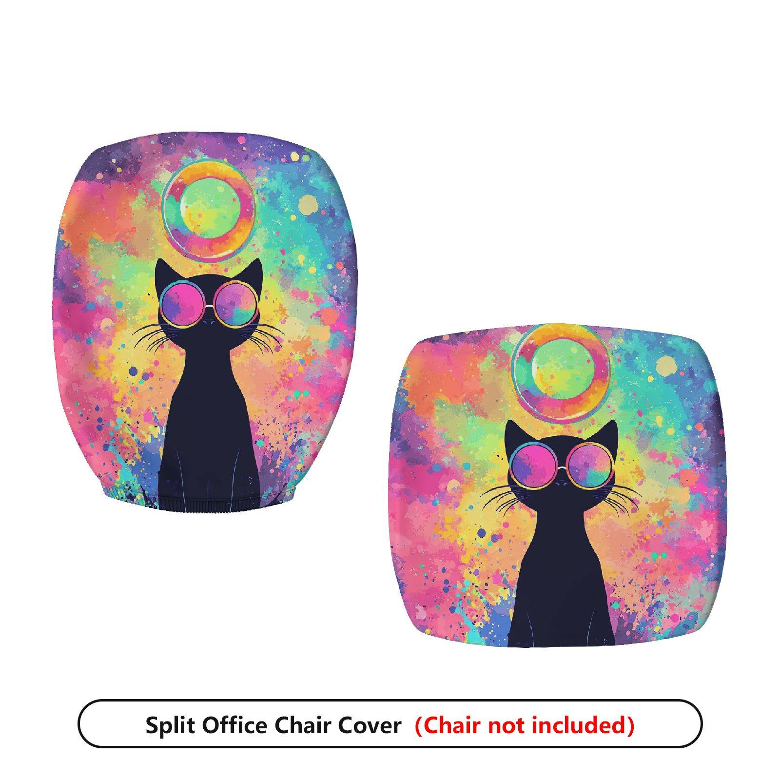2-Piece Colorful Cat Funky Artistic Stylish  Computer Chair Cover Set, Seat and Backrest