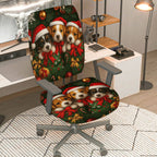 2-Piece Christmas Dog Santa Hat Festive Decoration Holiday  Computer Chair Cover Set, Seat and Backrest