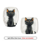 2-Piece Cute Cat Graphic Black Kitten Print Artistic Design  Computer Chair Cover Set, Seat and Backrest