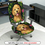 2-Piece Dog Floral Nature Green Pink  Computer Chair Cover Set, Seat and Backrest