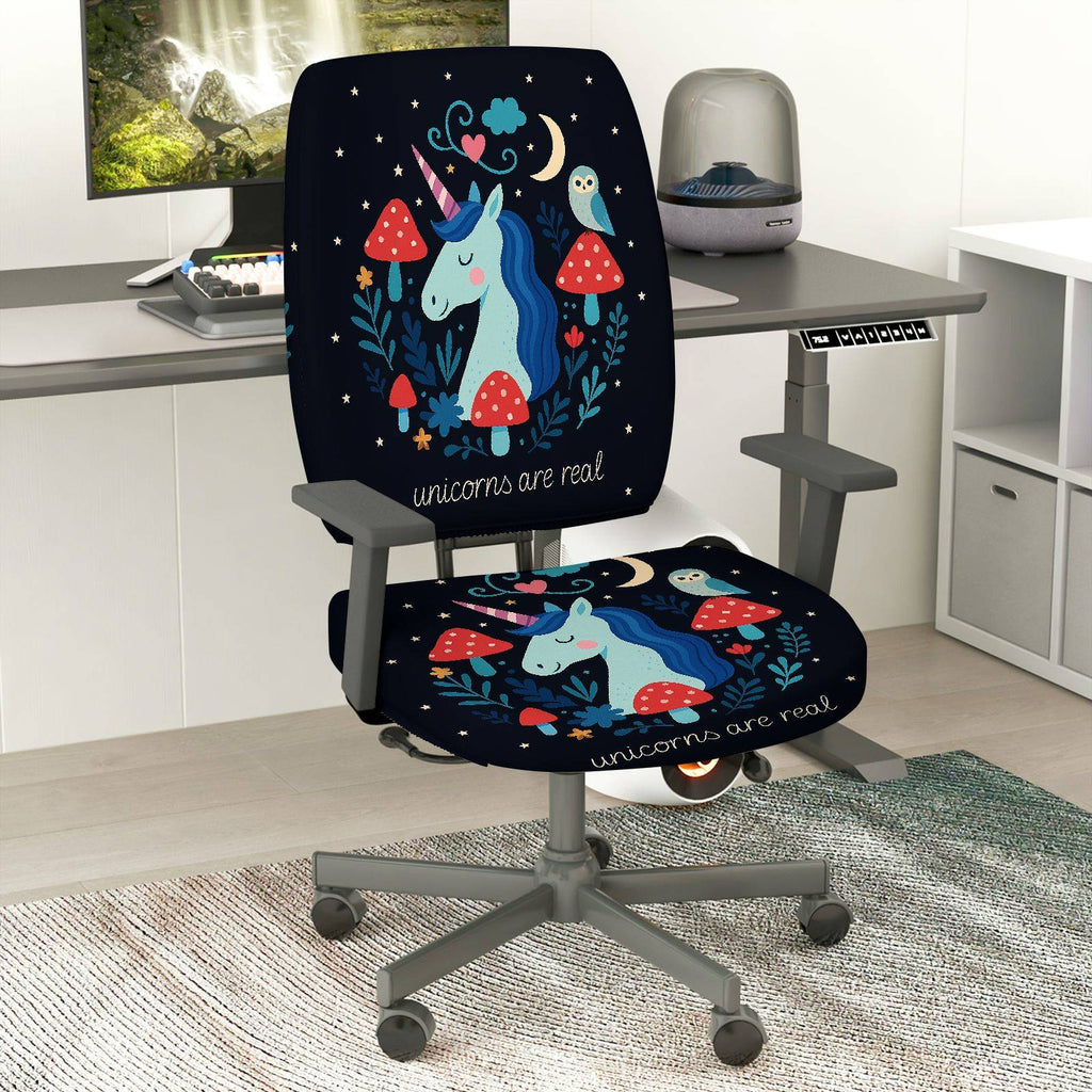 2-Piece Unicorn Fantasy Cute Decorative Colorful  Computer Chair Cover Set, Seat and Backrest