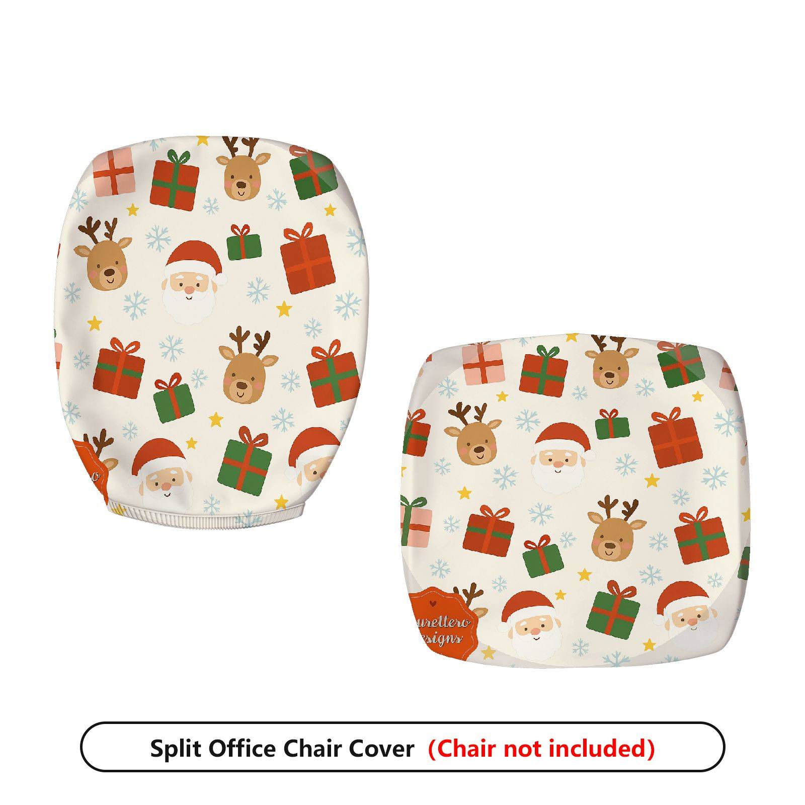 2-Piece Christmas Deer Santa Gift Snowflake  Computer Chair Cover Set, Seat and Backrest