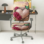 2-Piece Romantic Heart Flower Butterfly Pearl  Computer Chair Cover Set, Seat and Backrest