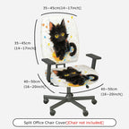 2-Piece Cute Black Cat Art  Computer Chair Cover Set, Seat and Backrest