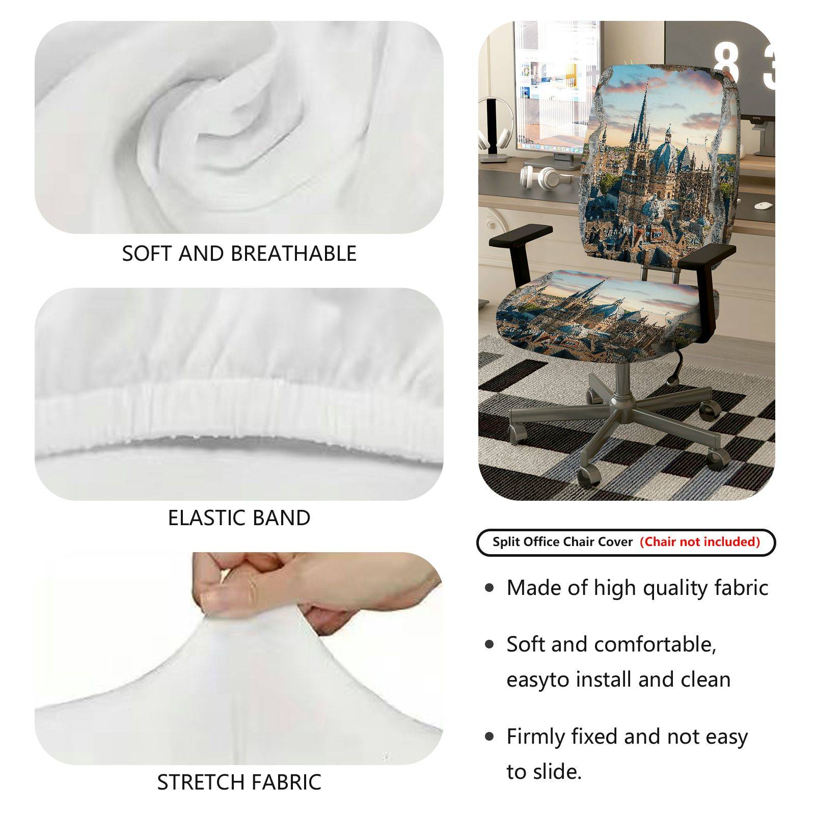 2-Piece Cathedral Landscape Architecture Travel Art  Computer Chair Cover Set, Seat and Backrest