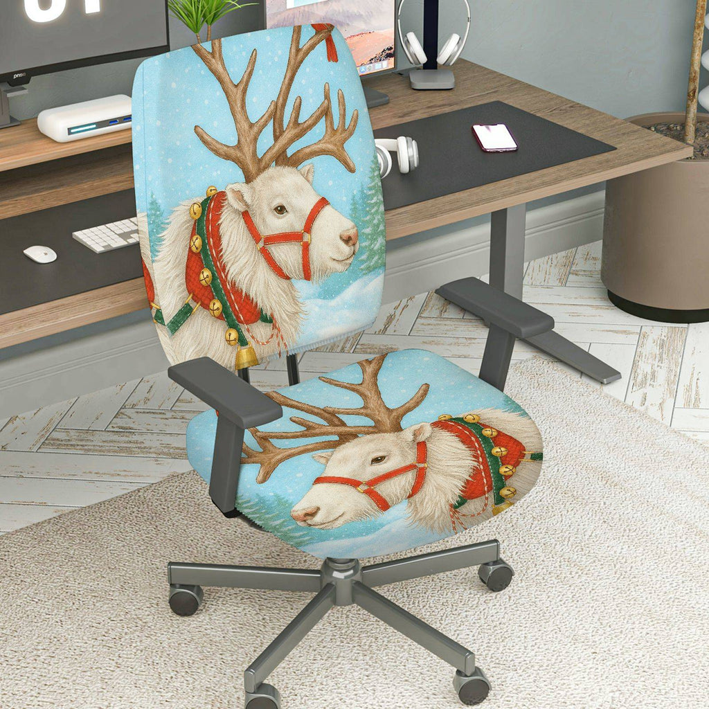 2-Piece Christmas Reindeer Snowy Forest Holiday Decorative  Computer Chair Cover Set, Seat and Backrest