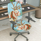 2-Piece Christmas Reindeer Snowy Forest Holiday Decorative  Computer Chair Cover Set, Seat and Backrest